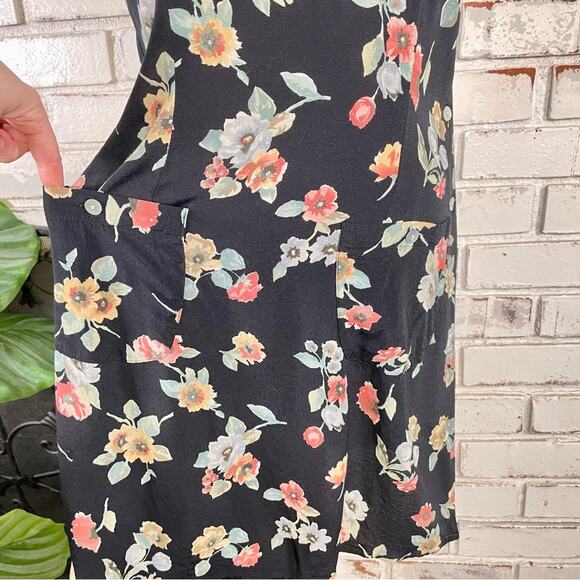 Vintage 90s Express Floral Black Yellow Pink Sleeveless Scoop Neck Mini Dress - Picture 4 of 8